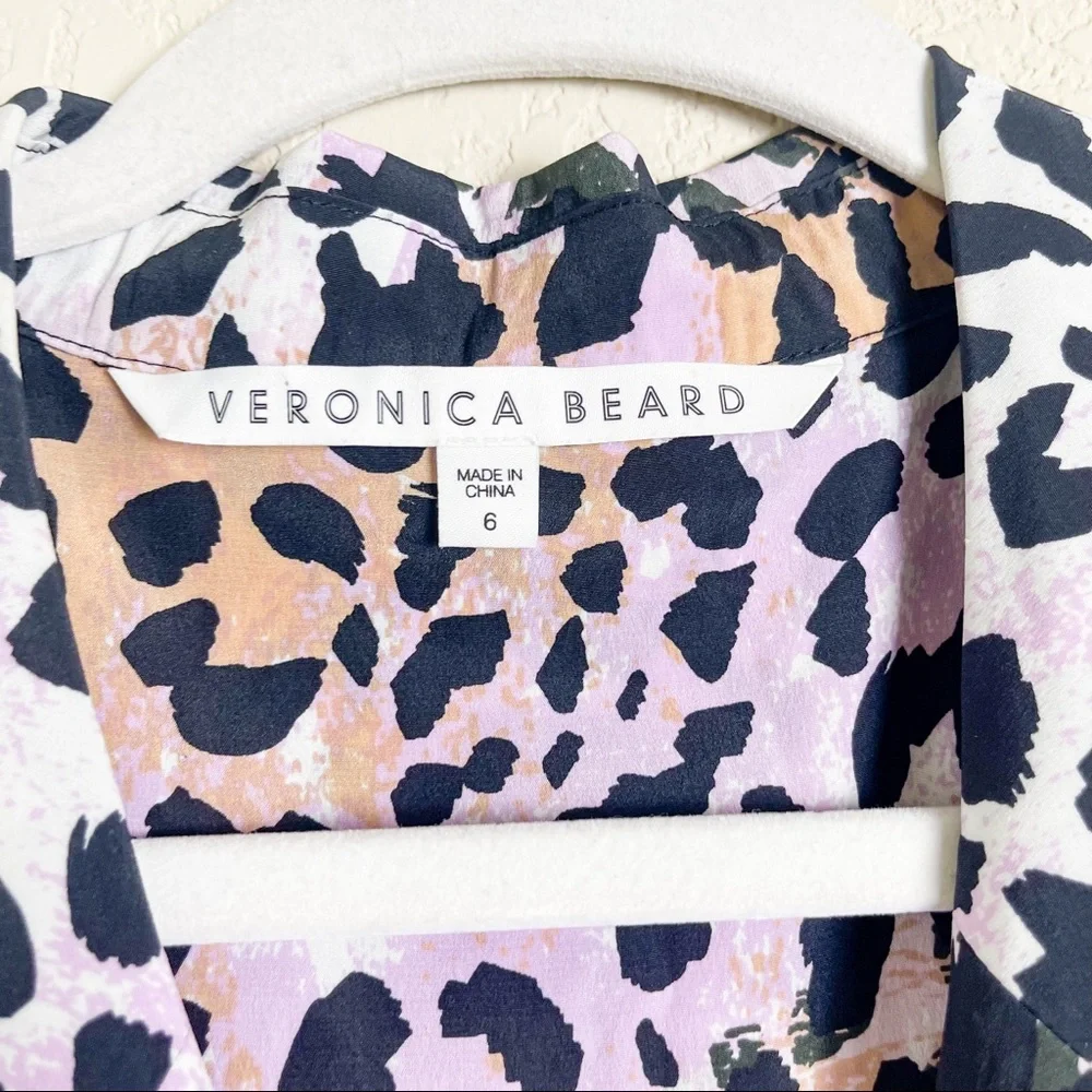 Veronica Beard Amani Dress Lilac Multi Leopard Animal Pastel Size 6 - Picture 8 of 12